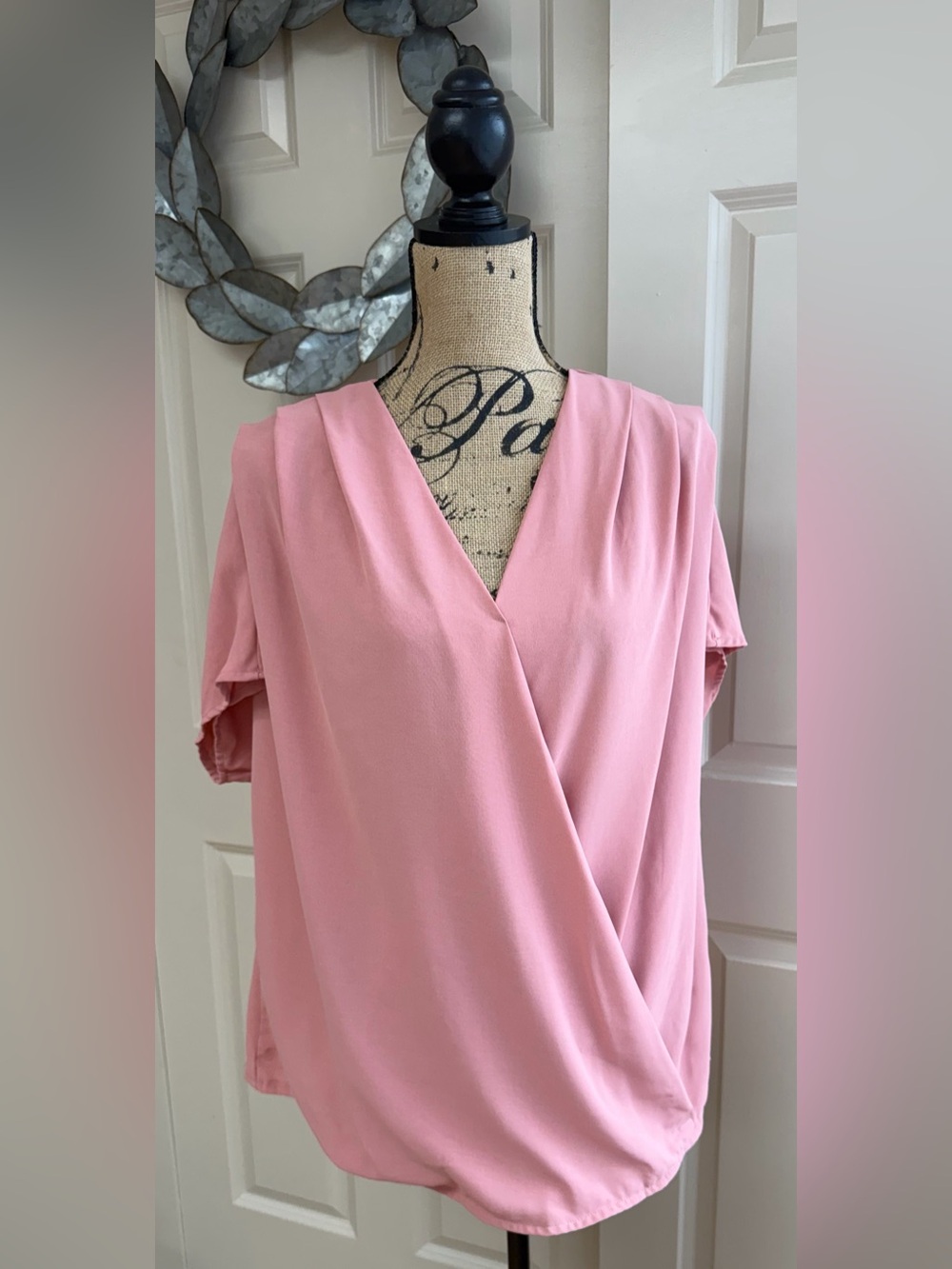 134: SHEIN Pink Surplice Short Sleeve Draped Blouse - 1XL